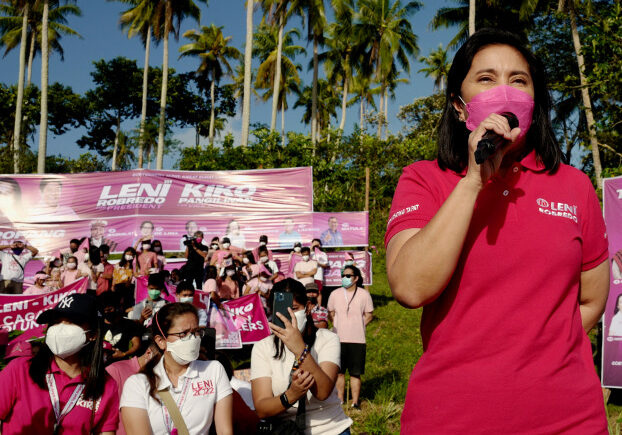 Image Source: Vice President Leni Robredo speaks to supporters in her hometown Naga city in the Bicol region as she launches her campaign for Philippine president (2022). Benar News 

